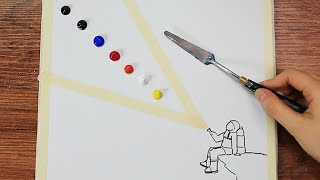 Spaceman Looking for Earth｜Acrylic Painting on Canvas Step by Step 367｜Satisfying Masking Tape ASMR [upl. by Lokim]