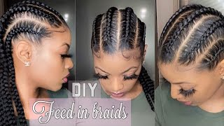 STRAIGHT BACK FEED IN BRAIDS DIY Detailed and beginner friendly [upl. by Pasia]