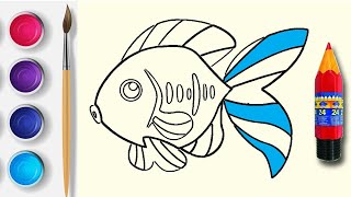 Drawing Fish and Coloring for Kids  Kids drawing  Zk kids [upl. by Mikeb]