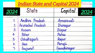 List of States and Capitals of India 2024  Indian State and their Capitals name  state capital [upl. by Eiramanel]