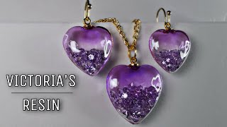 UV resin Heart jewelry set with floating crystals [upl. by Assilev154]