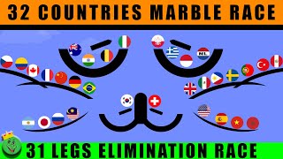 32 Countries Elimination Marble Race with 31 legs  Marble Race King [upl. by Tirreg932]