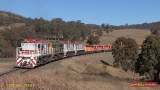 Australian Alco diesel locomotives 48s36 48s35 48s33 amp 48s34  Kootingal to Uralla  July 2014 [upl. by Tisbee]