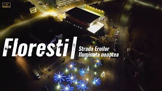 Floresti  Strada Eroilor iluminata noaptea  din drona [upl. by Candless]