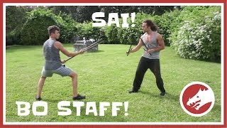 Bo Staff vs Sai Weapon Sparring [upl. by Fayth247]