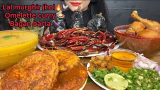 ASMR EATING BAIGAN BARTALAL MURGHIR JHOLDALOMLETTE CURRY [upl. by Manville]