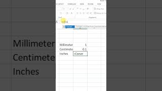 Convert Millimeter into Inches in Microsoft Excel inches excel shorts [upl. by Chin]