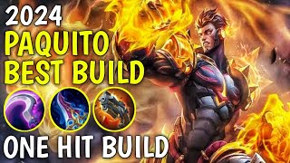 PAQUITO BEST BUILD 2024  TOP 1 GLOBAL PAQUITO BUILD AND EMBLEM  PAQUITO ONE SHOT BUILD [upl. by Tolman140]