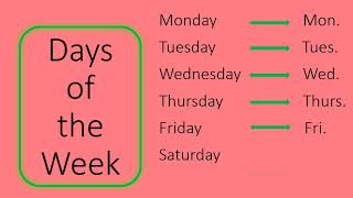 ABBREVIATIONS  DAYS OF THE WEEK  MONTHS OF THE YEAR [upl. by Gaughan]