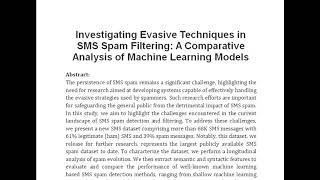 Investigating Evasive Techniques in SMS Spam Filtering A Comparative Analysis of Machine Learning Mo [upl. by Paten]