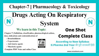 Pharmacology Chapter7 d pharma 2nd year  Drugs Acting On Respiratory System  Complete Class Hindi [upl. by Malone]