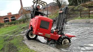 Moffett truckmounted forklift goes swimming  dive dive dive [upl. by Ecneps946]