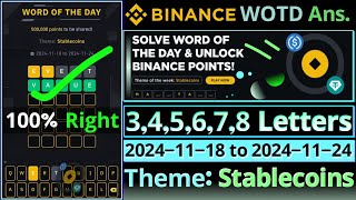 Stablecoins WOTD  Binance New WODL Answers Today  All Letters Word of the day [upl. by Riatsala]