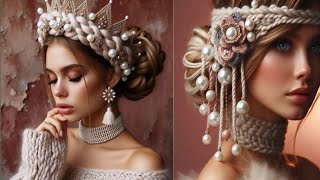 unique hair jewellery knitted with woolshare ideastrending viral crochet knitting hair jewel [upl. by Ardnasak]