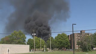 Team coverage Crews battle massive hazmat fire at Akron manufacturing building [upl. by Violetta]