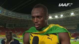 Usain Bolts 100m Gold Medal Interview  IAAF World Championships Moscow 2013 [upl. by Eelhsa]