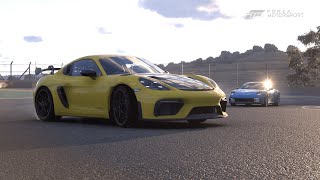 Porsche Cayman GT4 RS vs 911 Turbo S on Kyalami  4K Forza Motorsport Steering Wheel Gameplay [upl. by Isyed]