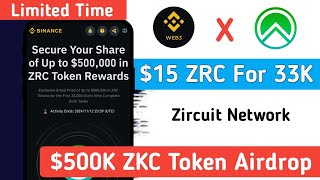 Claim 15 ZRC Token  Binance WEB3 x Zircuit Airdrop  15 USDT for FCFS 33K Users  MahmudulOfficial [upl. by Gnex]