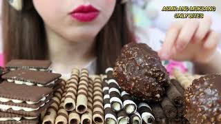 Hazelnut Crush ASMR  NUTELLA PUFFS  Crunchy Chocolate Rolls ONLY BITES [upl. by Ethelind521]