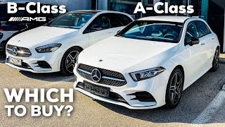 2019 MERCEDES A CLASS vs B CLASS WHICH SHOULD YOU BUY Polar White AMG Line Night Package [upl. by Suinuj]