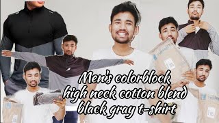 most trendy tshirt unboxing  Eyebogler mens colorblock high neck cotton blend black gray tshirt [upl. by Ieso]