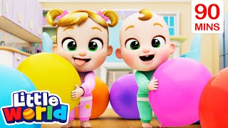 Fun Balloon Playtime with Nico and Nina  Kids Songs amp Nursery Rhymes by Little World [upl. by Ahsiekahs424]