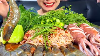 Thaifood ASMR ขนมจีนซาวน้ำปลาร้า กุ้งดอง Khanom Jeen with fermented fish and pickled shrimp MUKBANG [upl. by Mil176]