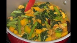 Pui Shak with misti kumra amp ChingriShrimp  পুই শাক সাথে মিষ্টি কুমড়া ও চিংড়ি  Pui Shak Recipe [upl. by Rtoip]