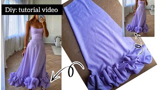 How to cut and sew a 180 degree flare dress with a ruffle scrunchie hem design beginnerfriendly [upl. by Les480]