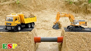 Camión volquete Excavadora Rodillo de camino  Construcción de carreteras  Camiones para niños [upl. by Enram]