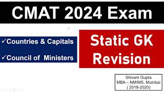 CMAT 2024 Exam Static GK Revision Countries amp Capitals  Council of Ministers  Mission JBIMS [upl. by Carmella]