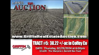 02292024 Barrett Land Auction Aerial Video Tract 5 3822 Ac Cropland in Coffey Co [upl. by Adnamas]