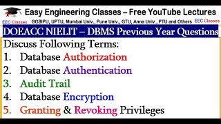 DBMS Imp Terms  Authorization Authentication Audit Trail Encryption Grant Revoke [upl. by Myrtle760]