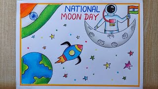 National Moon Day poster drawing easy Chandra Dinam drawing International Moon Day drawing [upl. by Mackay256]