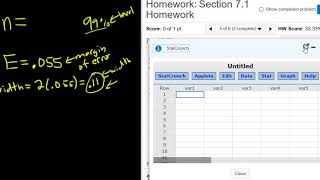 Sample Size Needed to Estimate a Percentage with StatCrunch Given the Margin of Error [upl. by Aitnuahs]