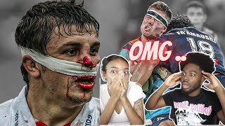 AMERICANS REACT TO BIGGEST RUGBY HITS [upl. by Iliram]