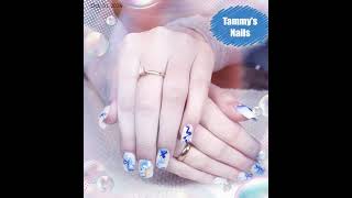 Acrylic Full Setwith Marbling Tammys Nails Yreka CA nailsnailsnails nails nailsart nail [upl. by Eemaj]