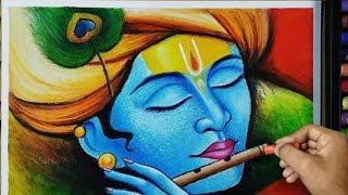 Krishna drawing with oil pastel Oil pastel drawing viral art krishna trending Aditicreations [upl. by Sheree]