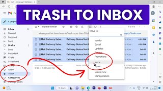 How to Move Trash Mail to Inbox in Gmail  Restore Deleted Emails in Gmail [upl. by Elleirb]