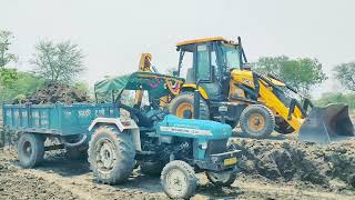 jcb tractor new  excavator stuck in mud excavator loading tractor jcb tipper tractor trolley jcb [upl. by Soisatsana]