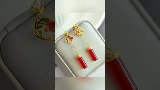 925 silver inlaid with red agate plum blossom cylindrical earrings earrings jewellery [upl. by Wharton]