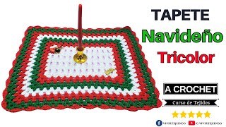 🔴 ⚪️ Tapete Navideño a Crochet en Forma Rectangular Tricolor ✅ Tejidos Fáciles de Navidad [upl. by Eecal]