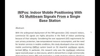 IMPos Indoor Mobile Positioning With 5G Multibeam Signals From a Single Base Station [upl. by Inoek]