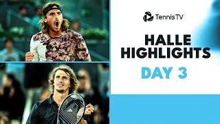 Tsitsipas Faces Jarry Medvedev Zverev amp Shapovalov All Feature  Halle 2023 Highlights Day 3 [upl. by Eelarual84]