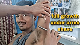 full growth underarms without cream and water straight razor shaving for boyBobby thakur salon 2023 [upl. by Meyers]