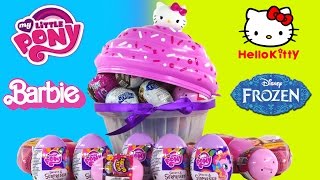 30 SURPRISE EGGS Barbie Glitzi Globes Frozen Powerpuff Girls HelloKitty My Little Pony Toys DCTC [upl. by Ellatsyrc]