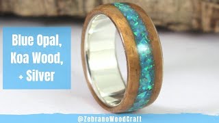 Silver and Koa Wood Ring With Blue Opal Inlay Tutorial [upl. by Goldman]