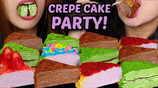 ASMR CREPE CAKE PARTY CHOCOLATE RAINBOW UNICORN MATCHA RED BEAN RED VELVET STRAWBERRY 먹방 [upl. by Sualkcin830]