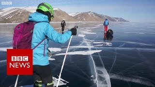 Skating Lake Baikal the worlds deepest lake  BBC News [upl. by Lowson531]