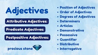 Adjectives Types of AdjectivesOrder of AdjevtivesDegrees of Adjectives Determiners with Types [upl. by Saraiya]